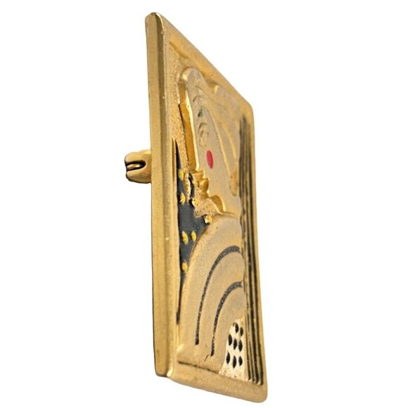 Signed AJC Cubism Artwork Brooch Matte Gold Tone Abstract Lady 1980s - Picture 4 of 7